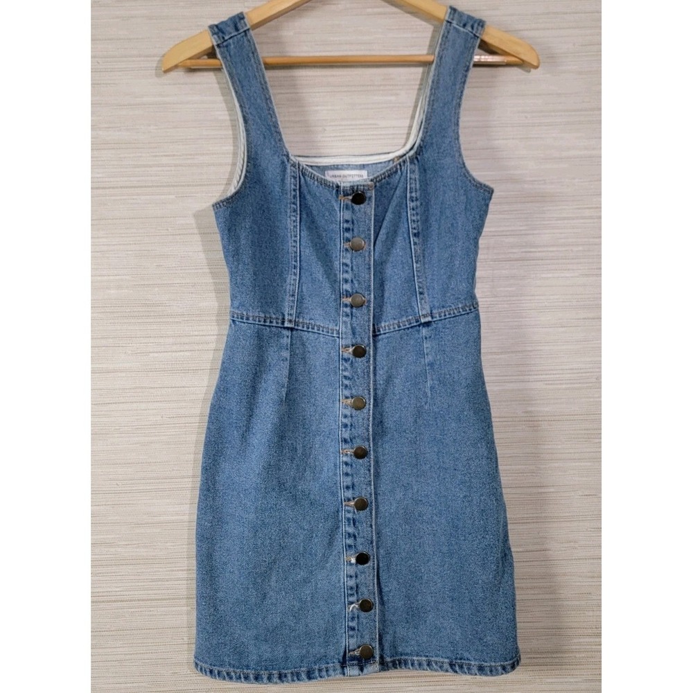 Urban Outfitters Denim Mini Dress Womens 2 Light Wash Blue Snap Button Cotton